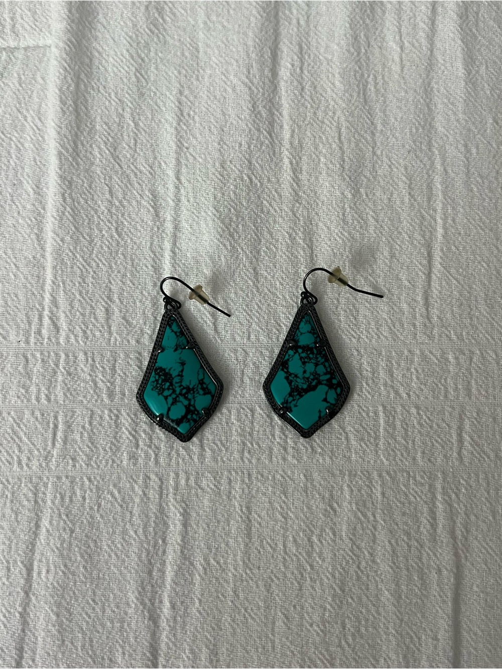 Kendra Scott Alex Drop Earrings in Variegated Teal Magnesite and Gunmetal